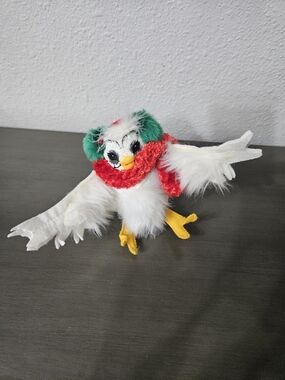 Annalee White Plush Holiday Owl with Red Scarf and Green Ear Muffs 2012